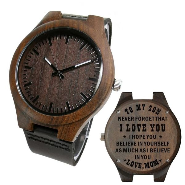 Relojes de pulsera My Son-Moda Automático Cuarzo Sándalo Hombres Reloj Engravd Madera Reloj de pulsera de lujo Cumpleaños Graduación Regalos