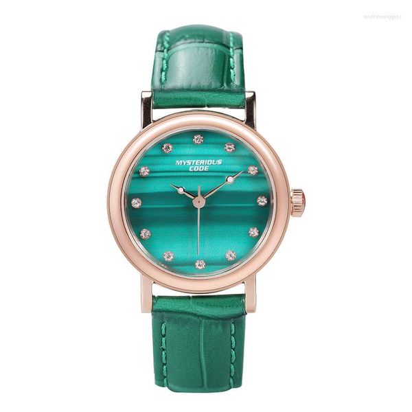 Montres-bracelets Mystérieux Code Femme Diamant Petite Montre Verte Fraîche Malachite Étanche Acier Inoxydable Cuir Dames Montres Cadeau