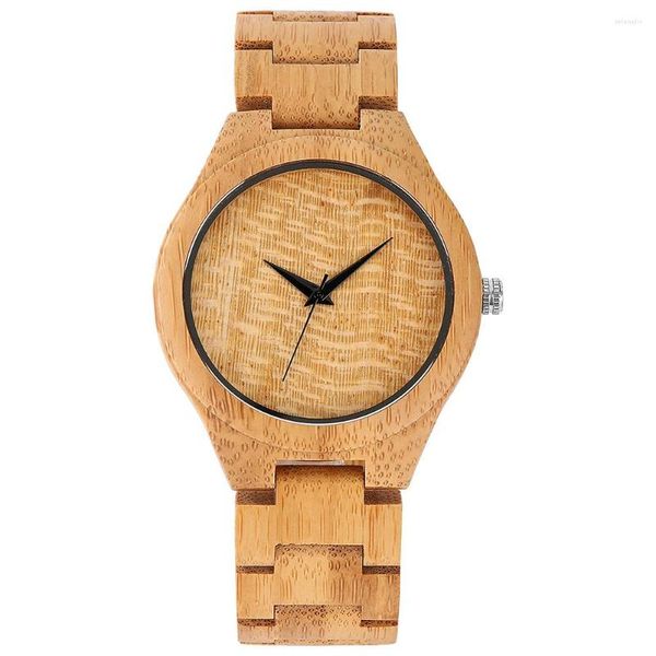 Relojes de pulsera Reloj de bambú con estilo natural Cuarzo Hombres Pantalla analógica negra Correa de reloj completa Cierre plegable Relojes masculinos