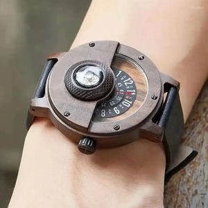 Horloges Natuurlijk hout Horloge Heren Draaitafel Kompas Wijzerplaat Real Walnoot Ebbenhout Bamboe Bruin Concept Quartz