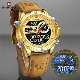 NAVIFORCE Luxe Merk Originele Horloges Voor Mannen Casual Sport Chronograaf Alarm Quartz Horloge Leer Waterdicht Klok 9208 230921