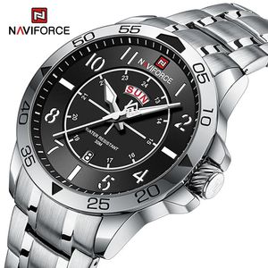 Montre-bracelets Naviforce Man Casual Wild Quartz Wristwatch 3ATM Résistants en acier inoxydable résistant HETES MONTES JOUR ET DATE Affichage Reloj Hombre 231109