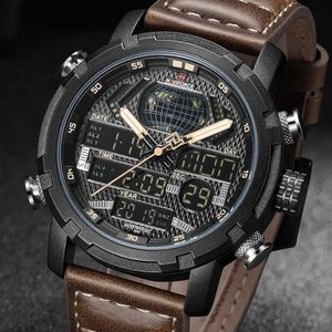 Relojes de pulsera NAVIFORCE, relojes para hombre de marca de lujo, relojes deportivos de cuero para hombre, reloj Digital LED de cuarzo para hombre, reloj de pulsera militar resistente al agua 24319