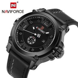 NAVIFORCE Top Luxe Merk Heren Sport Militair Quartz Horloge Man Analoge Datum Klok Lederen Band Horloge Relogio Masculino 231118