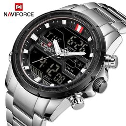 Montres-bracelets NAVIFORCE montres pour hommes marque de luxe chronographe numérique Sport montre-bracelet à quartz étanche militaire bande en acier horloge lumineuse 231207