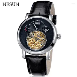 Relojes de pulsera NESUN Marca Reloj para hombres Reloj de lujo automático de cuero mecánico Reloj impermeable Relojes huecos de moda casual