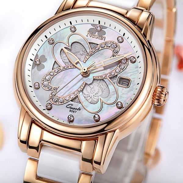 Relojes de pulsera Nesun, relojes de marca superior de lujo a la moda creativa para mujer, relojes de cuarzo analógicos con diamantes a prueba de agua para mujer, reloj femenino 2021