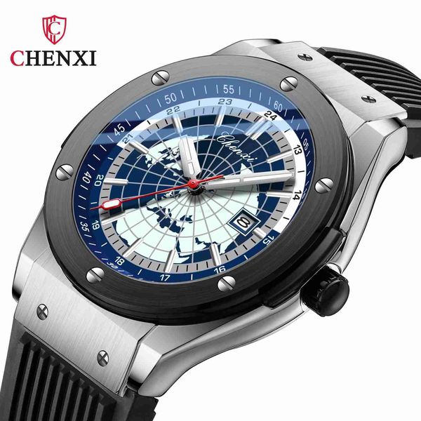 Montres-bracelets Nouveau CHENXI Casual Mode Sport Montres Pour Hommes Carte Du Monde Cadran Étanche Date Lumineux Mains Quartz Montres Homme ClockL2303