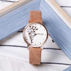 Montre-bracelets New Fashion Butterfly Women ES 2024 Simple Brown Quartz Vintage Leather dames poignets Drop Expédition Horloge240409