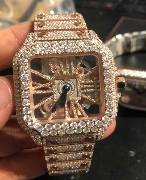 Montre-bracelets Nouveaux squelettes Sier VVS1 VIP Diamonds Watch Pass TT Mouvement Top de qualité Men de luxe Luxur