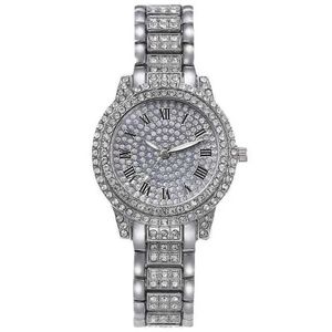 Polshorloges Nieuwe top luxe volledige diamanten horloge voor vrouwen elegant merk kwarts staal horloges dames zirkon crystal mode polshorloge klok d240417