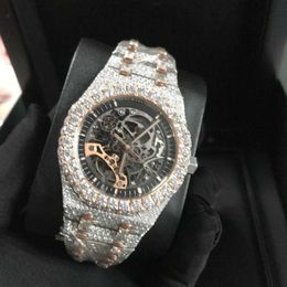 Montres-bracelets Nouvelle version Skeleton VVS1 Diamonds Montre Pass TT Rose Gold Mixed Sier Top Qualité Mécanique ETA Mouvement Hommes Luxe 3061