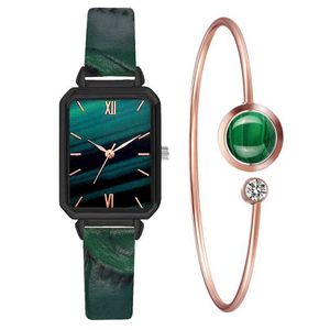Horloges Nieuwe Horloge Vrouwen Mode Casual Lederen Riem Horloges Eenvoudige Dames Rechthoek Groene Quartz Klok Jurk Horloges Reloj Mujer J220915