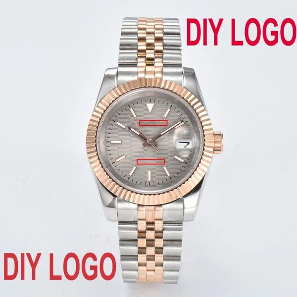 Montres-bracelets NH35 Montre mécanique automatique pour hommes DIYLOGO personnalisé en acier inoxydable argent rose couleur affaires plongée luxe