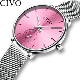 Horloges NO.2 CIVO Mode Casual Horloges Dames Waterdicht Sliver Steel Mesh Quartz Horloge Dames Verjaardagscadeau Voor Vrouw Klok Relogio