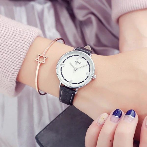 Relojes de pulsera NO.2 Kezzi Top Brand Relojes para mujer Cuero Mujer Big Dial Reloj de cuarzo Mujer Correa delgada casual