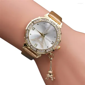 Montres-bracelets NO.2 Femmes Quartz Poignet La Tour Eiffel Strass Pendentif Montre Femme Horloge Relogio Feminino