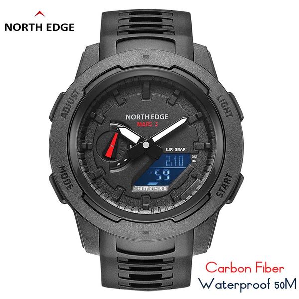 Relojes de pulsera North Edge Mars 3 Reloj militar para hombres Caja de fibra de carbono digital para hombre Relojes deportivos a prueba de agua 50M Hora mundial Reloj de pulsera LED 231107