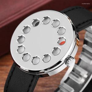 Horloges Nieuwigheid Heren Creatieve Horloge Draaitafel Wijzerplaat Unisex Lederen Band Quartz-horloge Mannelijke Horloge Fomous Top 2024