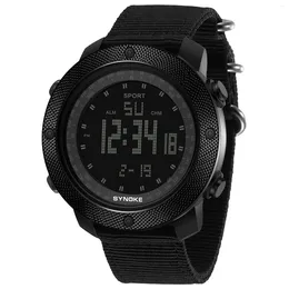 Polshorloges nylon strap heren horloges waterdicht 5Bar Synoke merk digitale militaire sporthorloge voor mannen grote zwarte wijzerplaat ontwerp