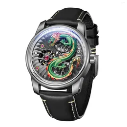 Montres-bracelets OBLVLO Hommes Montre Automatique De Luxe 45MM Montre-Bracelet Mécanique Lumineux 30m Étanche Creux Dragon Cadran Saphir Miroir