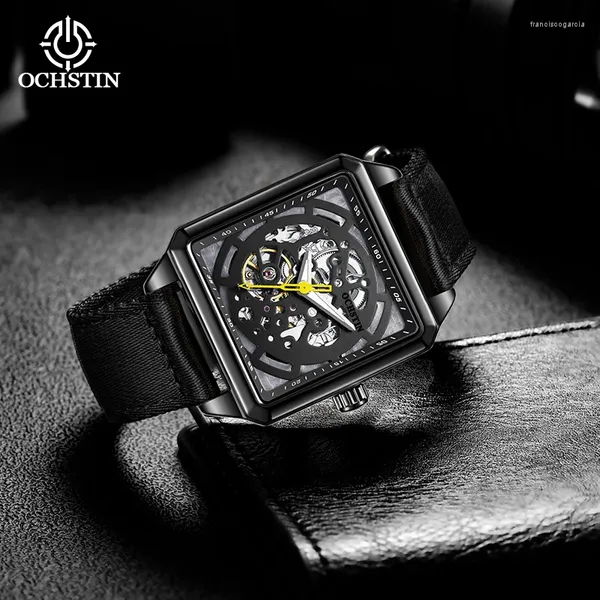 Relojes de pulsera Ochstin Augusten 2024 Creative Nylon Series Business Light Estilo de lujo Hollow Movimiento mecánico Reloj para hombres