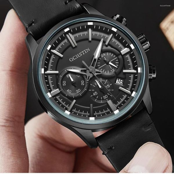 Relojes de pulsera OCHSTIN Relojes deportivos casuales para hombres Reloj de pulsera de cuero militar superior Reloj de hombre Reloj de pulsera con cronógrafo de moda