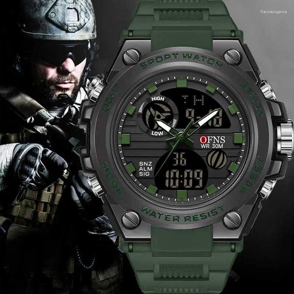 Montre-bracelets OFNS G Style Men Digital montre des montres de sports militaires Double affichage étanche à quartz électronique Wristwatch Relogio Masculino