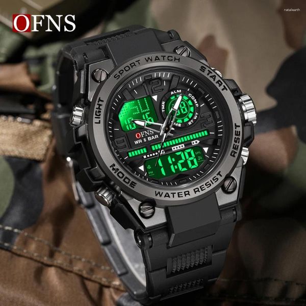 Montre-bracelets de NNS Mens Watches 50m Sports imperméables Watch Homme militaire G Style LED Digital Dual Display Quartz Horloge