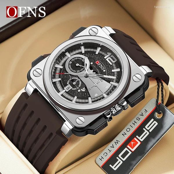 Montre-bracelets sur le quartz de mode Top Brand Watch pour hommes Luxury Silicone Square Squareproof Luminous Hour Chronograph Mens Watches