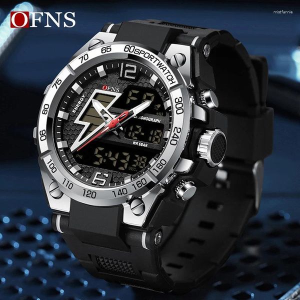 Montre-bracelets OFNS Top Dual Display Montres Men Men Sports Digital Sports Digital Electronic Military Alarm Quartz Corloge de Quartz