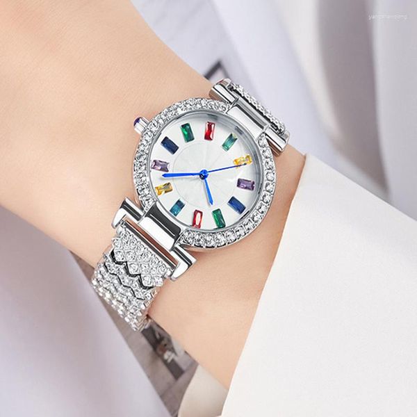 Montres-bracelets OGDA Full Diamond Coloré Luxe Mode Montre Femme Advanced Polyvalent Étanche 2023 Fille Cadeau