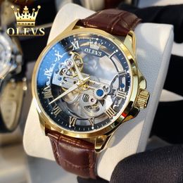 Relógios de pulso Olevs Marca Mens Relógios Esqueleto Automático Mecânico Relógio de Pulso À Prova D 'Água Luminosa Pulseira de Couro Relógio de Moda para Homem Tendência 230905