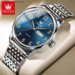 Montre-bracelets Business Olevs For Men Top Top Luxury Quartz Watch avec simple conception numérique en acier inoxydable pour hommes Montre Hommec24410