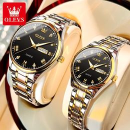 Montres-bracelets OLEVS Marque de luxe Quartz Couple Montre étanche Montre-bracelet Lover Cadeaux Lumineux Classique Date Semaine Horloge Son ou Hers Montre Ensembles 231214