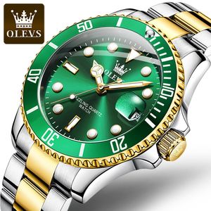 Relojes de pulsera OLEVS Hombre Reloj Diver Verde Impermeable para Acero Inoxidable Cuarzo Lujo Luminoso 230506