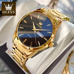 Wristwatches OLEVS Men Watches Waterproof Stainless Steel Quartz Male Wristwatch Gold Watch Fashion Luminous Luxury For 230712