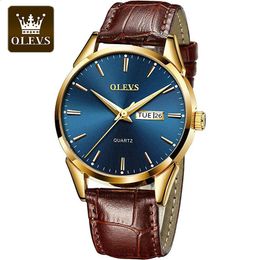Montres-bracelets OLEVS hommes montres à quartz marque de luxe montre de mode décontractée pour cadeaux en cuir respirant étanche montre-bracelet lumineuse 231219