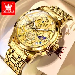 Horloges OLEVS Herenhorloges Topmerk Luxe Origineel Waterdicht Quartz Horloge voor Man Goud Skeleton Stijl 24 Uur Dag Nacht 230927