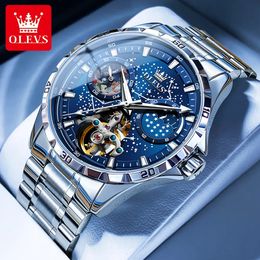 Horloges OLEVS Origineel merk herenhorloges Waterdicht Multifunctioneel Lichtgevend Volautomatisch mechanisch horloge Maanfase Sterrenschijf 231113