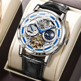 Horloges OLEVS Origineel Heren Luxe Automatisch Horloge Skeleton Mechanisch Zelfopwindend Horloges Maanfase Waterdicht Horloge 231110