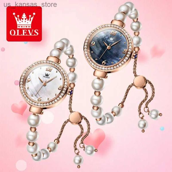 Montre-bracelets Olevs Pearl Chain for Women Luxury Diamond Diamond Diambre Imperproofing Original Top Brand Quartz ES Gift Sets Relgio Feminino240409