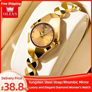 Polshorloges Olevs Tungsten stalen kwarts horloge voor dames rhombic spiegel waterdicht luxemerk elegante dames polshorloge armband horloge set 240423