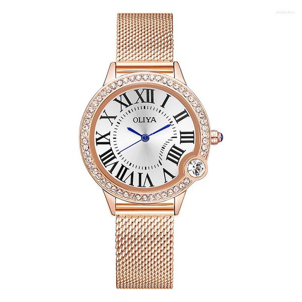 Montres-bracelets Oliya Diamond Brillant Étanche Boucle Papillon Mouvement À Quartz Bracelet En Cuir Sirène Larmes Lumière Luxe Mode Montre Femme