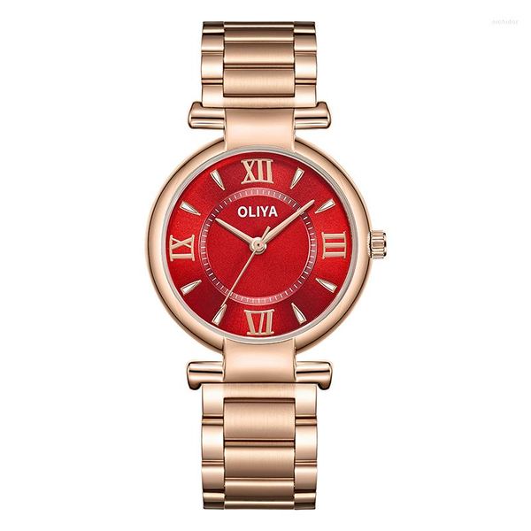 Relojes de pulsera Oliya, relojes de moda para mujer, pulsera de acero superior para mujer, reloj impermeable de cuarzo para mujer