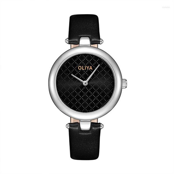 Montres-bracelets Oliya haute qualité noir motif dames bracelet en Silicone montre petit rond étanche mode cadeau chanceux fille élégante Quartz