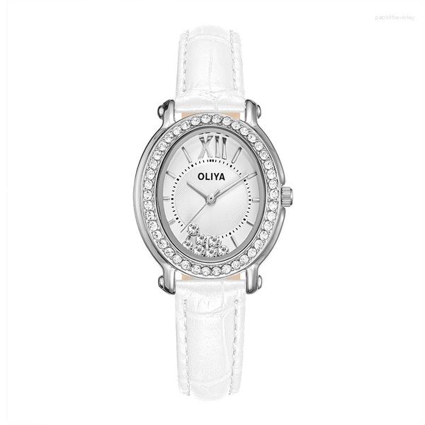 Montres-bracelets Oliya Luxueux Rolling Diamond Mode Femmes Ellipse Montre Étanche Durable Quartz Femmes Multi Couleur Cuir De Vachette