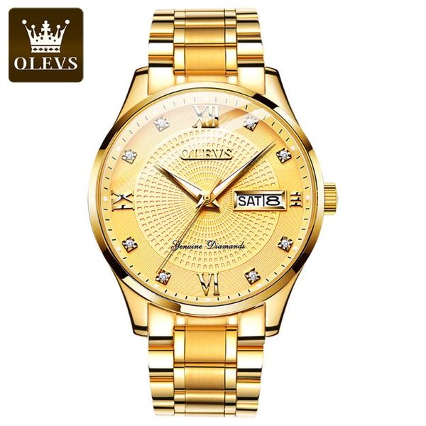 Relojes de pulsera OLVES para hombre, reloj de pulsera deportivo militar, reloj de pulsera dorado automático de acero resistente al agua con doble pantalla, relojes para hombre, reloj Masculino