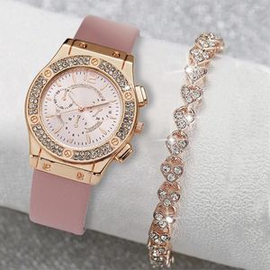 Montres-bracelets One Watches and Bracelet Set Luxury Luxury Rhinestone Women Fashion Elegant Wristwatch Quartz Watch for Girl Ladies Clock Relogio