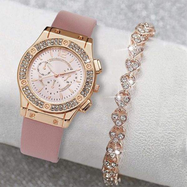 Muñecos de pulsera Un reloj y pulsera Juego de rianas de lujo Fashion Elegant Wallwatch Quartz Watch for Girl Ladies Relogio Relogio